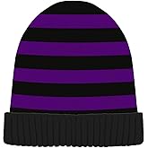 JUZIHAI Black Purple Stripes Halloween Winter Beanie Hat, Reversible Knit Skull Cap for Men Women, Warm Unisex Beanies for Skiing, Hiking, Cold Weather