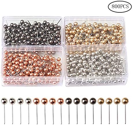 Color Scissor 800 Pieces Map Push Pins, Map Tacks-1/8 Inches Plastic Head with 0.43 Inches Steel Point Marking Pins for Map Marking, Bulletin Board(4 Retro Metallic Colors)