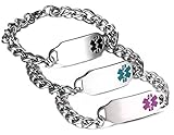 JF.JEWELRY Stainless Steel Medical Alert ID Bracelet for Women and Men,Pink,Free Engraving