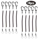 BB Hapeayou Fishing Lanyard (10Pcs) Heavy Duty Retractable Coiled Tether with Carabiner and Split Ring for Pliers, Boating, Tools(Black)