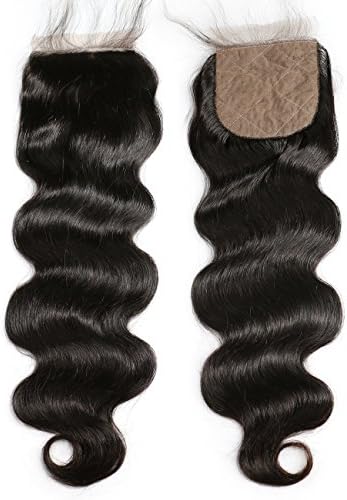Slove Hair Silk Base Closure,4X4 Silk Closure Human Hair Body Wave For Black Women Bleached Knots Lace Closure Natural Color Silk Top Closure Free Part 18 Inches