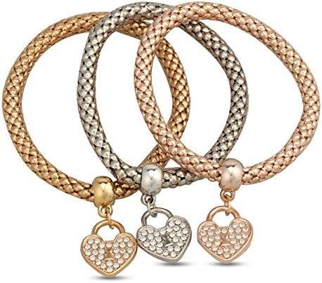 Posher FL6 3PCS Gold/Silver/Rose Gold Heart Corn Chain Crystal Charms Multilayer Bracelets