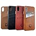 LUCKYCOIN Leather Case for iPhone Xs Cover Slim Shell Cases Vintage Full Grain Leather Card Holder with Protective Metal Silver Side Buttons