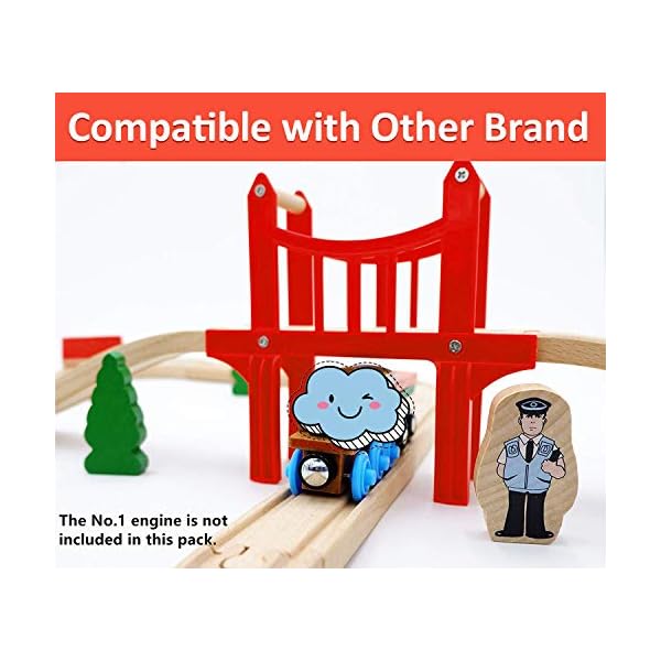 Tiny Land 39 Pcs Holzeisenbahn und Züge Pack Eisenbahn Anfängerset Kompatibel mit Thomas Passend für Eichhorn Zugset Kleinkinderspielzeug empfohlen ab 3 Jahren – Bild 4