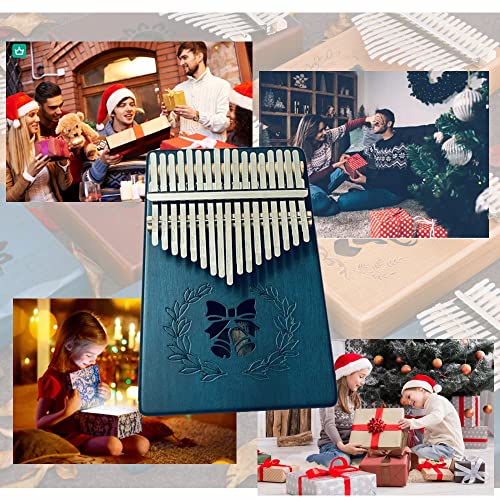 Kalimba Thumb Piano, 17 Key Pocket Pianos Portable Mbira African Finger Piano with Hammer for Beginners Kids Adult - New Style (Bell Royal Blue)