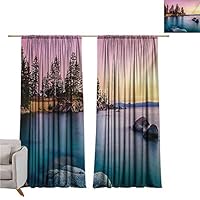 DESPKON-HOME Curtain for Kitchen Window,Lake Trees on The Alley and Stones in The Lake Motivational Nature Inspired Tranquil Serene Light Darkening Curtains (63W x 72L inch,Pink Blue)