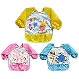 Baby Bibs with Sleeves, Waterproof 3 Pack Unisex Baby Waterproof Long Sleeved Bibs for 6-month Infants to 3-year-old Toddlers (Under 20kg)