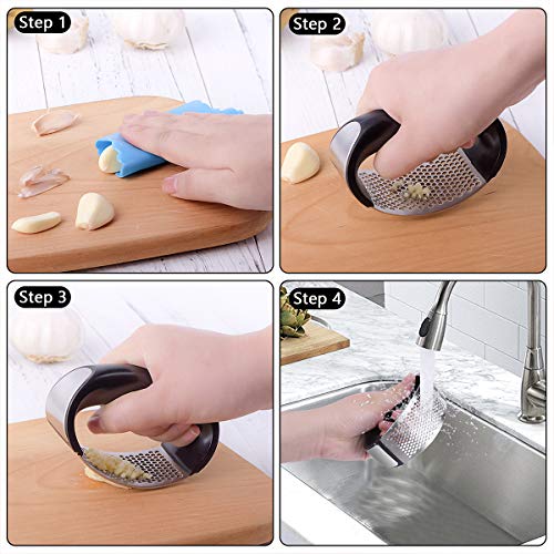Funkprofi Garlic Press Rocker Stainless Steel Garlic Crusher Squeezer Slicer Mincer Chopper Kitchen Gadget with Handle Easy to Clean