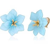 LAXPICOL Fashion Big Flower Clip On Earrings For Women Cute Lovely Acrylic Flower Earrings No piercing Earrings 2.36"