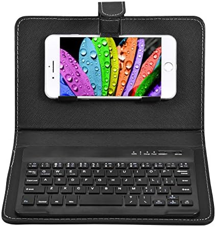 VBESTLIFE Clavier sans Fil Universel 2-en-1, Kit Clavier de Bluetooth avec Etui en Cuir PU et Le Support pour Les Téléphones iOS/Android.(Noir)