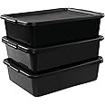 Buyitt Black Commercial Tote Box with Lid, 13 L Bus Tubs/Bus Box, 3-Pack