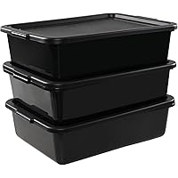 Buyitt 13 L Restaurant Commercial Bus Tubs with Lid, 3 Pack Plastic Bus Tub for Kitchen, Black