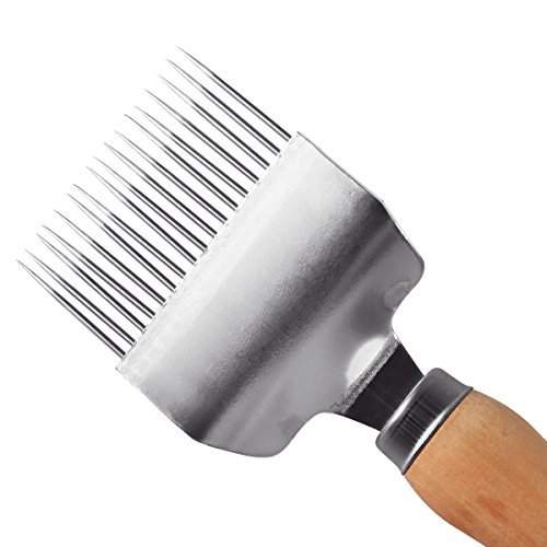 UMLIFE Uncapping Fork, Honey Bee Stainless Steel Tine Uncapping Scraper with Wooden Handle for Beekeeping Extracting Hive Hand Tool
