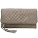 b.m.c BMC Womens Dark Beige Textured PU Faux Leather Quilted Pattern Triple Compartment Zipper Tassel Fashion Clutch Handbag