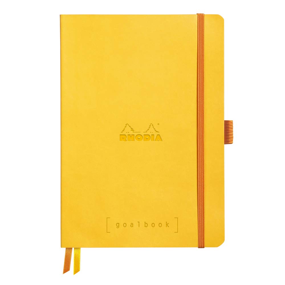 RHODIA 117776C - Notebook Journal Goalbook Daffodil - A5 14.8 x 21 cm - Small squares - 240 p Ivory paper 90 g/m² - 2 Ribbons, Elastic closure - Leatherette