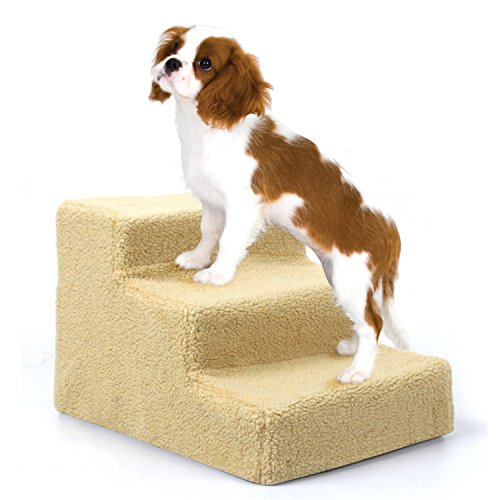 Amzdeal Dog Steps Pet Steps, Easy Climb Fleece Covered Dog Stairs with