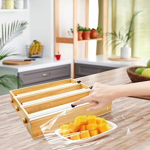 Houmury 3 in 1 Foil and Plastic Wrap Organizer Plastic Wrap Dispenser