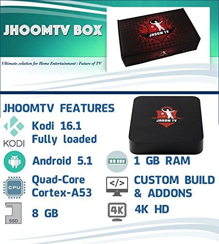 JhoomTV Android TV Box Streaming Media Mini PC [1GB/8GB/4K] [KODI16.1/ANDROID5.1] (With Air Mouse)