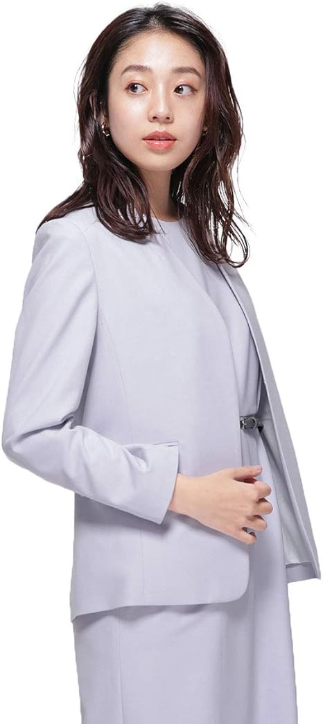 Amazon ナノユニバース Nanofine 2way ストレッチ ノーラペル ジャケット レディース 38 ブルーグレー コート ジャケット 通販
