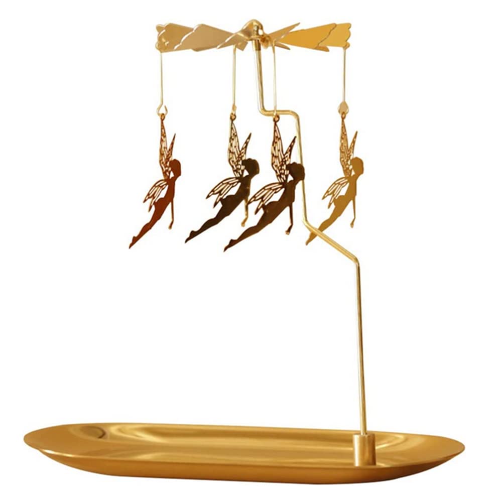 Spinning Candle Holder with Tray, Golden Candle Spinner,Rotating Metal Tea Light Candle Holder for Table Centerpiece Valentine's Day, Xmas Party Decor or Gift (Elf)