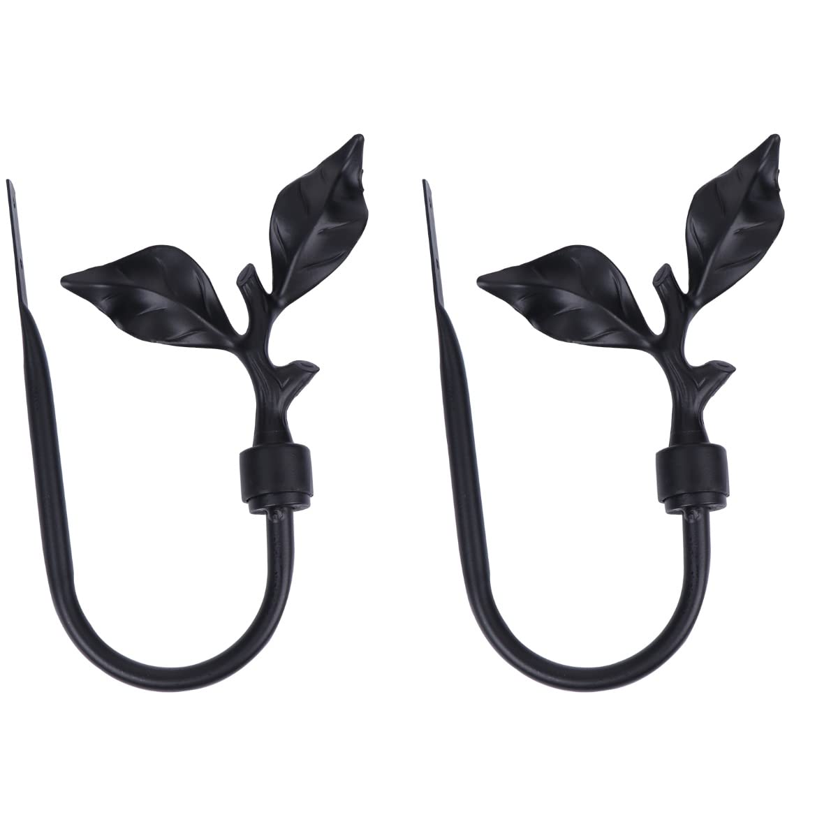 DECHOUS Metal Curtain Holdbacks Black: 2Pcs Leaf Shape Wall Mounted Curtain Holder Hooks - Modern Window Drapery Tie Backs Hooks for Fixed Drapes
