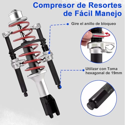 ADILIKADII Kit Compresor de Muelles de Horquilla, 2 Herramienta Compresor de Macpherson Intercambiable de Resorte Bobina de Choque con Mordazas Soporte Seguridad para Coche Camión Motocicleta, 2000Lbs