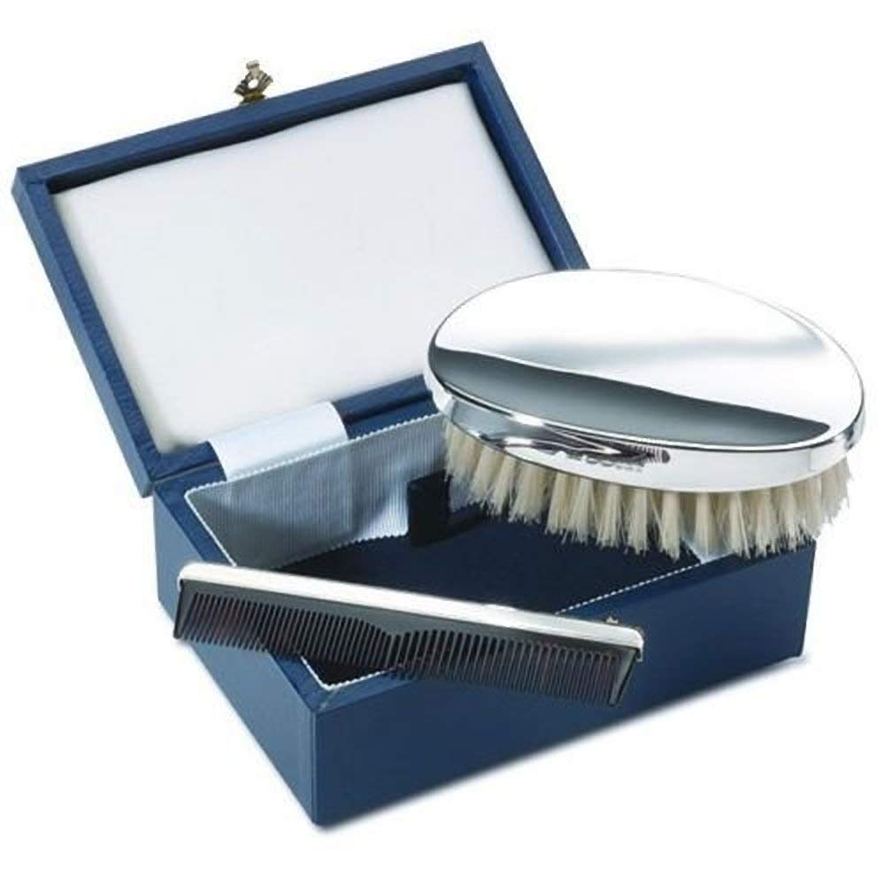 New Sterling Silver 2 Piece Mens Brush & Comb Set