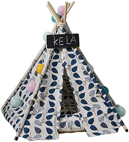 DirkFigge Pet Teepee Dog Cats Rabbits Sleeping Bed Canvas Portable Pet Tents Removable Washable Play Houses with Cushion for Indoor Outdoor