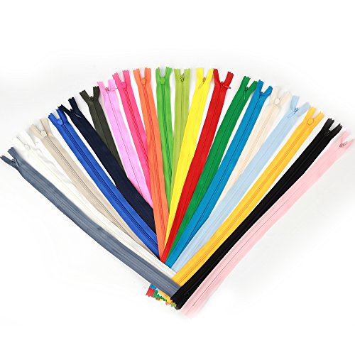 Z-COLOR 16inch Invisible Zippers DIY Nylon Coil Zipper For Sewing Clothes Cushion Pillow Tailor Tool 20 Colors (Pack of 40 Pcs)