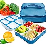 Bento Box, Fun life lunch box, Eco-Friendly, BPA Free, 5 Separated Compartments,Leakproof Container & Airtight Lid, For Healthy, Dry & Liquid Food, Portion Control, Meal Prep, Adults & Kids (blue)