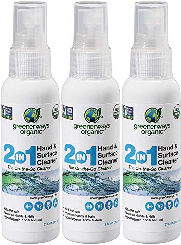 Greenerways Organic Natural All-Purpose Cleaner, Multipurpose Cleaner, USDA Organic Non-GMO Hand Sanitizer Travel Size Household Multi-Surface Spray (3-Pack 2oz)