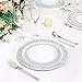 WDF 100pcs Silver Plastic Plates - White with Hammered Design Disposable silver Plastic Plates,Christmas Plate Include 50 Dinner Plate 10.25inch,50 Salad/Dessert Plate 7.5inch
