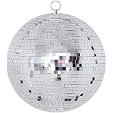 Disco Ball - 12 Inch Mirrored Discos Balls, Large Disco Bal, Rotating Ball for Party Designs, Weddings, Home Decor, Silver Hanging Discos Balls.