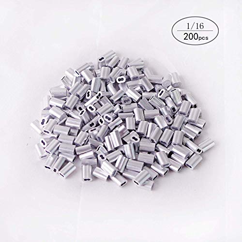 Aluminum Crimping Loop Sleeve for 1/16" Diameter Wire Rope and Cable (1/16" 200PCS)