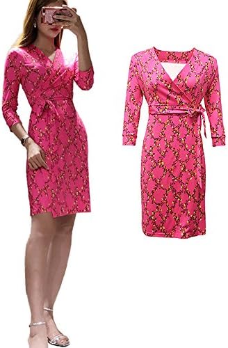 XC DVF Womens Retro Floral Printed Midi Wrap Dress Ladies dvf Dress with Belt