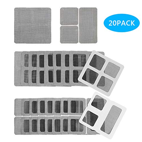 WIWAPLEX Door/Window Screen Repair Patch Set, 20 Sheet Strong Self Adhesive & Waterproof Fiberglass Holes Cover Mesh Sticky Wires Patches, 3-Size (4" x 4") (4" x 2") (2" x 2")
