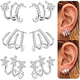Fansilver 925 Sterling Silver 𝐂𝐥𝐚𝐰 𝐄𝐚𝐫𝐫𝐢𝐧𝐠𝐬 Cubic Zirconia 𝟏𝟒𝐊 𝐆𝐨𝐥𝐝 𝐏𝐥𝐚𝐭𝐞𝐝 Cuff Earrings Triple Huggie Illusion Stud Earrings Hypoallergenic Wrap Ear Cuffs Earrings for Women Trendy