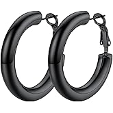 PIYIZ Chunky Hoop Earrings, Hypoallergenic Silver Post Black/Green/Blue/Red/Pink Teardrop Earring, Stainless Steel/Black/18K Gold 5mm Thick Hoop Earrings Womens Fashion Jewelry