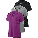 Ullnoy Women's Dry-fit Golf Polo Shirts Short Sleeve Shirts for Women V Neck Moisture Wicking Sports Tops Collar 1-3 Pack