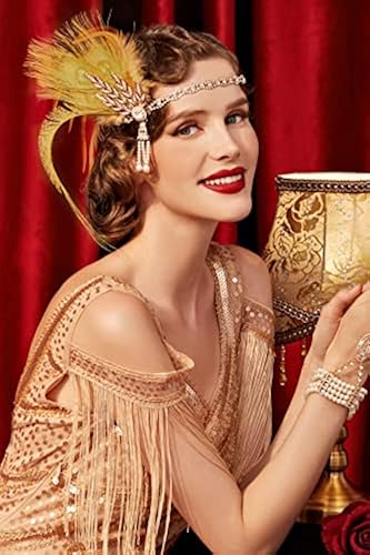 BABEYOND 1920s Flapper Headband Feather Headpiece Roaring 20s