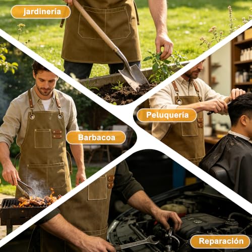 Delantales de cocina 2 piezas para mujer y hombre, mandiles ajustables con tirantes cruzados, 3 bolsillos, resistentes a salpicaduras, ideales para cocinar, barbacoa, hornear y jardinería, Café
