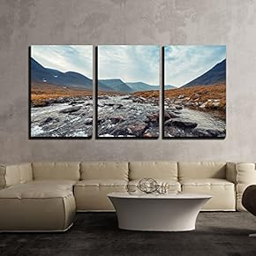 3 Piece Canvas Wall Art - Flowing Water in Mountain - Modern Home Art Stretched and Framed Ready to Hang - 16"x24"x3 Panels