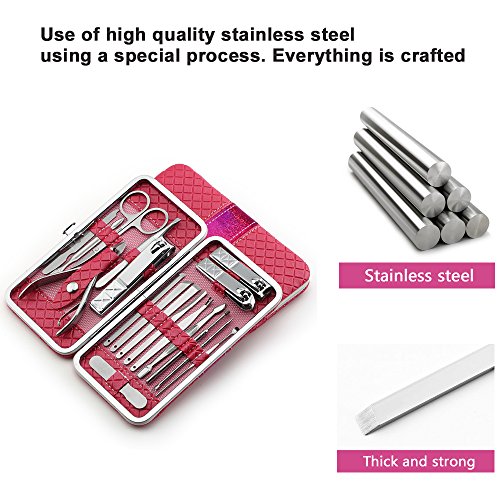 Women Manicure Set Manicure Pedicure Set Nail Clippers - Aooeou 18 In 1 Mens Stainless Steel Professional Pedicure Kit Nail Scissors Grooming Kit with Leather Travel Case Tools (Rose) - Thumbnail 2