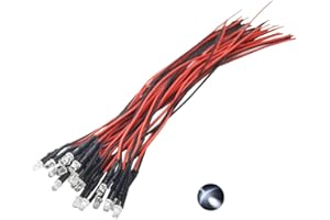 Vrabocry 20pcs 12 Volt 3mm Pre Wired White Blinking LED Lights Emitting Diodes 1.5Hz Single Color Flashing 7.9 inch DC 12v LED Light Clear Lens Small LED Lamps DIY Lighting Projects