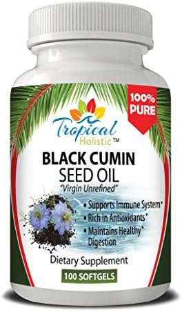 Premium Black Cumin Seed Oil SoftGel Capsules, 100 Count, (1000mg per Serving) - 100% Pure Unrefined Virgin Cold Pressed - Tropical Holistic