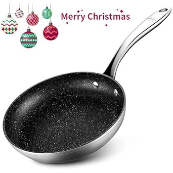 Stainless Steel Opening Skillet, 9.5 inch Nonstick Deep Fry Pan Tri-ply 430 Steel Omelet Pan Frying Pan Dishwasher Safe Oven Safe No-stick Cookware/Gift Box Included