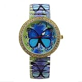 LUNIWEI Fashion Women Blue Butterfly Pattern Casual Quartz Watch Stretc...