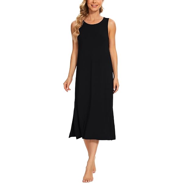 GYS Bamboo Nightgowns For Women Sleeveless Soft Chemise Sleepwear Summer Cute Sleep Dress Loose Nighties Casual Nightshirt, B-navy, Small : Buy Online At Best Price In KSA - Souq Is Now