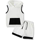 SANMIO Toddler Boy Clothes Summer Outfits Hoodie Sleeveless Tank Tops and Shorts Set with Pockets 2 Piece Clothing Set