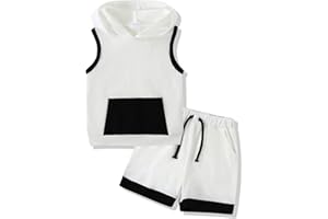 SANMIO Toddler Boy Clothes Summer Outfits Hoodie Sleeveless Tank Tops and Shorts Set with Pockets 2 Piece Clothing Set